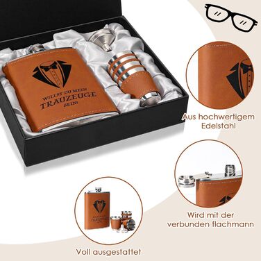 Фляга для дружби на весілля з гравіюванням, 8oz, 4 стаканчики, воронка, подарункова коробка, нержавіюча сталь, для чоловіків