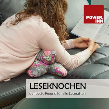 POWER INN Велике подушко-підголівник для читання 44x23 см | Подушка-підголівник як книжка-підставка та подушка для читання | Можна прати при 60°C з високоякісного дизайнерського друку 100% бавовни (бавовна, фіолетовий) Фіолетова бавовна