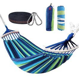 Гамак подвійний Doppel 280x150 см для відпочинку на природі: подорожі, кемпінг, сад. Витримує до 300 кг, блакитні смуги