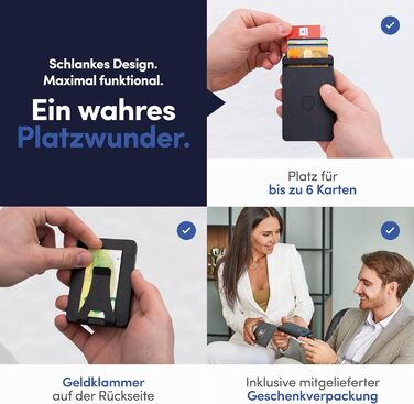 TRAVANDO SLYDE: Тонке шкіряне картхолдер з RFID захистом для чоловіків - 6 карт, картхолдер-портмоне (Чорний)