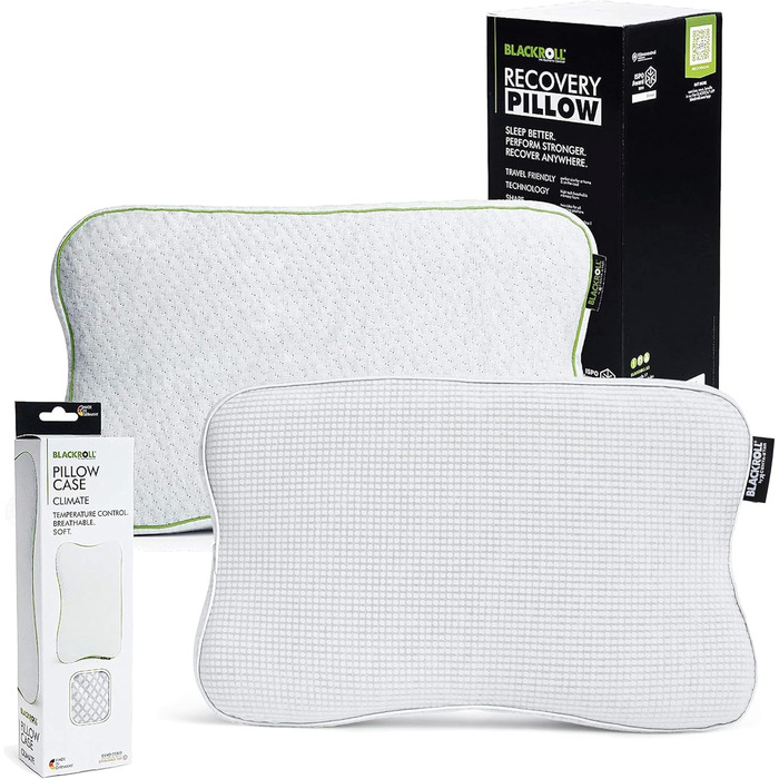 BLACKROLL® Recovery Pillow Set (50 x 30 cm), orthopedic pillow with additional cover, ergonomic head pillow with travel bag, neck pillow made of viscose memory foam, Made in Germany, Climate pillow + Climate pillow cover