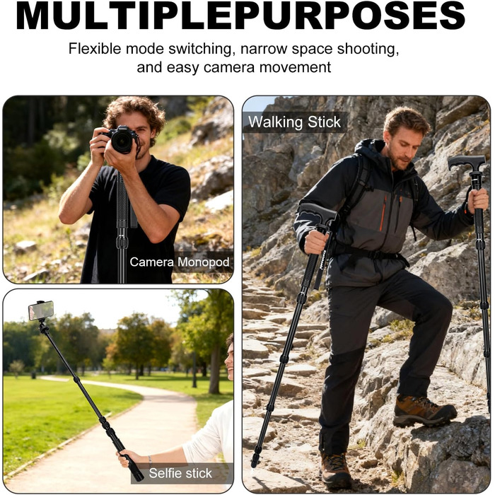 Штатив Koolehaoda 160 см з алюмінію з ручкою-підтримкою та тримачем для телефону, 1/4'-3/8' адаптер для DSLR/відеокамер, смартфонів