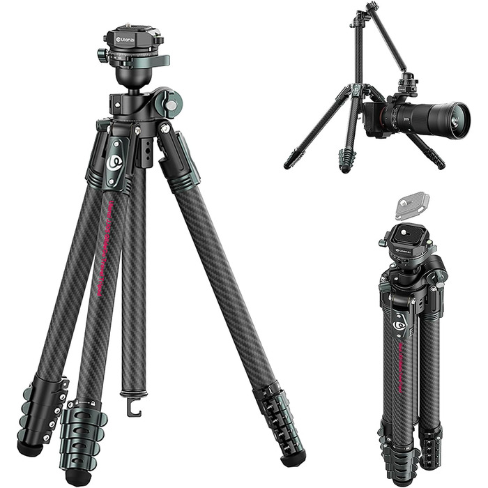 Штатив для камери ULANZI JJ05 GlideGo 184 см з карбону, складаний, з поворотним центральним стовпом, легкий, для DSLR, 360° кульковий голівкою, швидка пластина, вантажопідйомність 18 кг