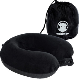 Подушка для шиї з піною з пам'яті, зручна та легка, ідеальна для сну в літаку, автомобілі, поїзді, автобусі та вдома, з чохлом для зберігання (Чорна)
