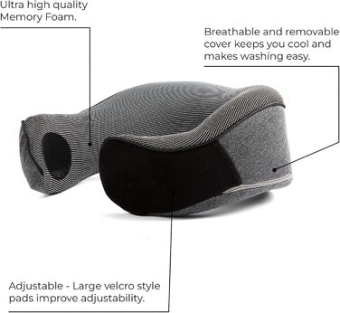 Подушка для шиї у літак, з Memory Foam, для дорослих, регульована, компактна, ергономічна – сірий графіт