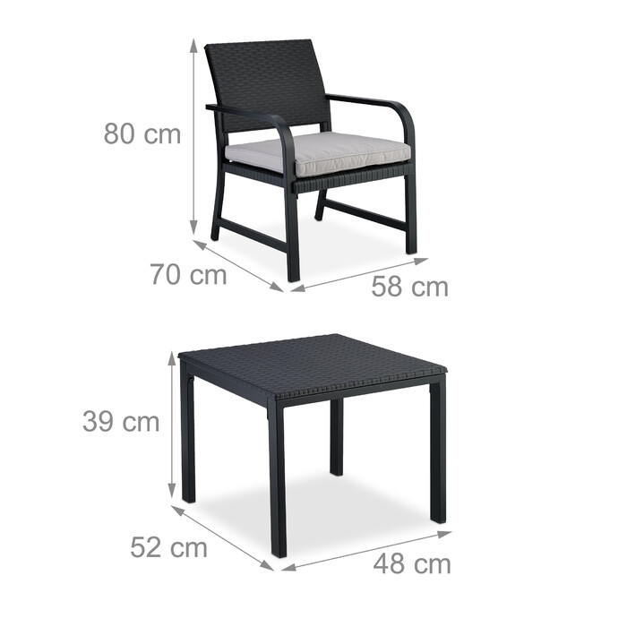 Relaxdays 3-Piece Balcony Furniture Set with Rattan Look
