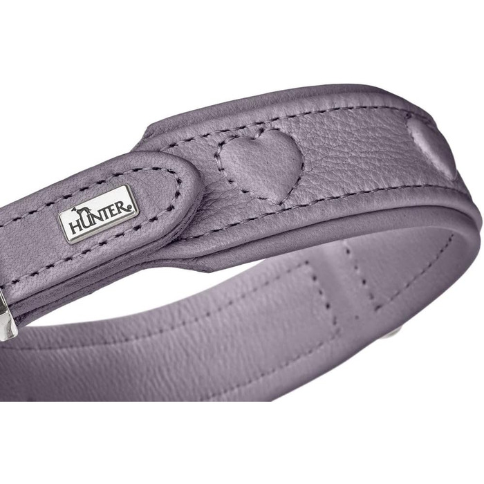 Нашийник для собак HUNTER SOHO X Love, фіолетово-сірий, з натуральної шкіри, м'який, з сердечками, для маленьких собак та цуценят, Made in Germany, розмір 42