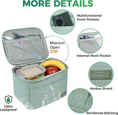 Зручна термосумка-ланчбокс для їжі: компактна, легка, водонепроникна, для роботи та школи (зелена, Upgrade 2026)