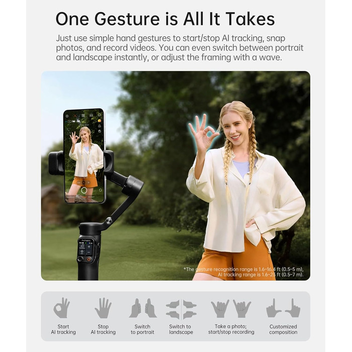 Стабілізатор Hohem iSteady V3 Ultra для смартфона: AI-трекінг, керування жестами, від'ємна рукоятка, екран 2.2'' та штатив, чорний