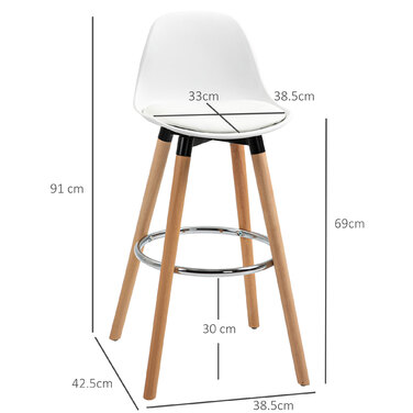 HOMCOM 2-Piece Bar Stool Set, Kitchen Stool, Bar Chair with Footrests, Faux Leather, White, 38.5 x 42.5 x 91 cm for Dining Room, Kitchen