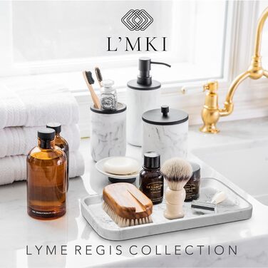 Набір аксесуарів для ванної кімнати: диспенсер для мила, тримач для зубних щіток, мармур, стиль фермерський дім, 5 шт., чорний