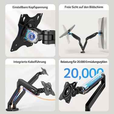 Кронштейн для двох моніторів Acer Dual-Monitor Arm, газліфт для екранів 17-32 дюймів, навантаження 2-9 кг, VESA 75/100 мм, з кабельний-менеджментом