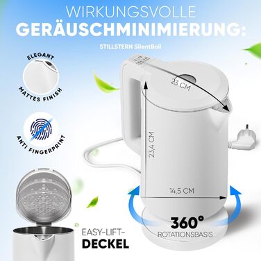 Stillstern Kettle with Temperature Setting [1.7L | 40-55-70-85-100°C], 12 Hour Keep Warm, Precision Stainless Steel Spout, Anti-Fingerprint, Fast Heating [2200W], Quiet, Stable Base (White)