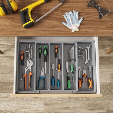 Органайзер для столових приборів Lifewit в шухляду, розширюваний 33-57 см, сірий - пластиковий тримач для ножів, виделок, кухонний органайзер 38 см