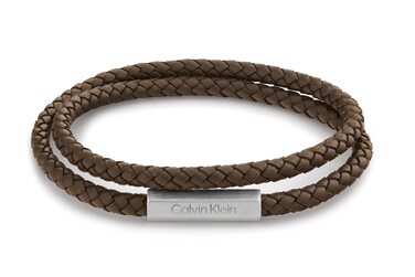 Браслет шкіряний чоловічий Calvin Klein LATCH (коричневий) подвійний оберт