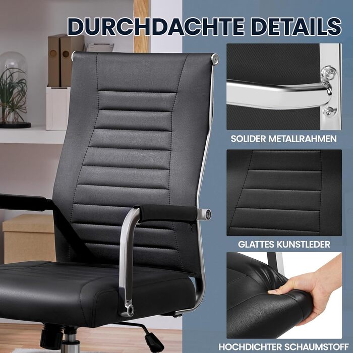 Офісний крісло Yaheetech з ергономічним дизайном, з підлокітниками, для офісу та дому, чорний, до 136 кг