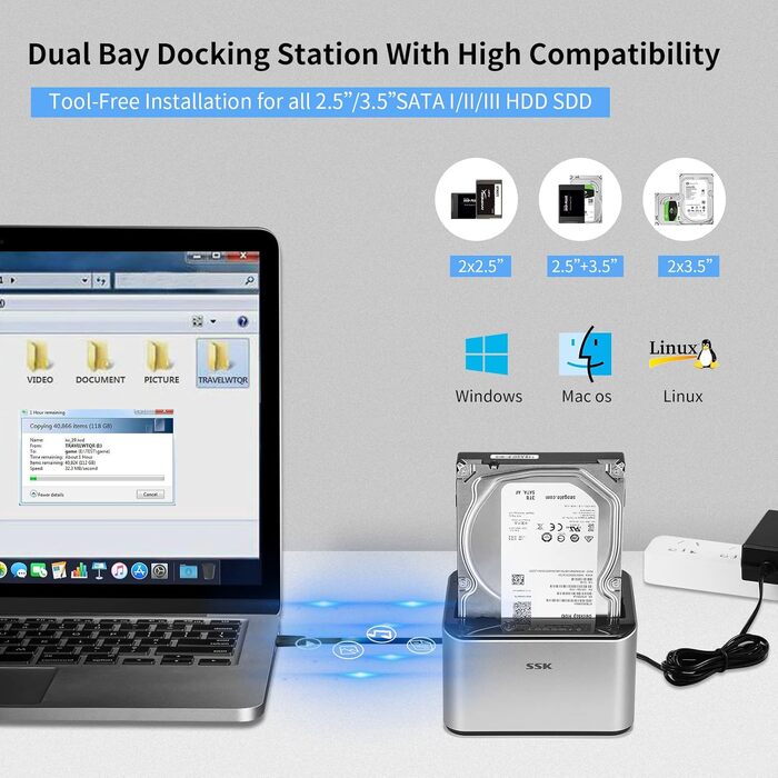 Док-станція SSK для HDD/SSD накопичувачів 2.5