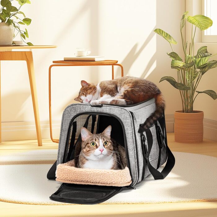 Транспортна переноска для кота/собаки Petsfit - складана переноска для авто, сіра, M (45,5 x 28 x 28 см)