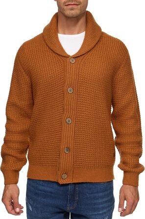 Чоловічий кардиган Indicode INBrandox з коміром-шарфом та кнопковою застібкою | Дріб'язковий кардиган для чоловіків (M, Карамель)