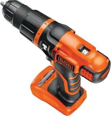 Акумуляторний ударний дриль-шуруповерт Black+Decker BDCH188N (18V, 2 швидкості, патрон 10 мм, регулювання крутного моменту, подвійний біт, без акумулятора та зарядного пристрою)