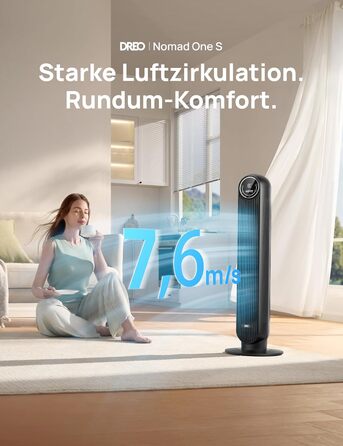 Турбовентилятор Dreo з потужним мотором DC: тихий, з радіусом дії 11 м, з пультом керування, 9 режимів, 4 моди, 90° осциляція, таймер 12 годин. Ідеально для спальні.