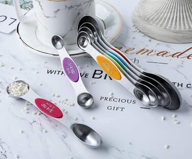 Мірні ложки магнітні з нержавіючої сталі, набір (2 шт.), столова та чайна, для сухих та рідких інгредієнтів, складаються одна в одну, кольорові