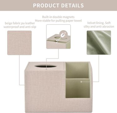 Організатор для серветок з шкіри, коробка для тканинних серветок, квадратна модель, тримач з пультом дистанційного керування, для ванної кімнати, авто, офісу, декору, бежевий