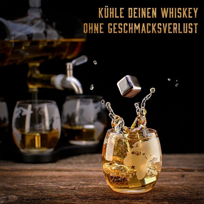 Whiskey Carafe Set - Whiskey Gift Set - Gifts for Men - Men's Gifts Gift - Birthday Gift for Men - Ship Decanter 1100ML, Gift Box, 4 Whiskey Glasses, 4 Whiskey Stones
