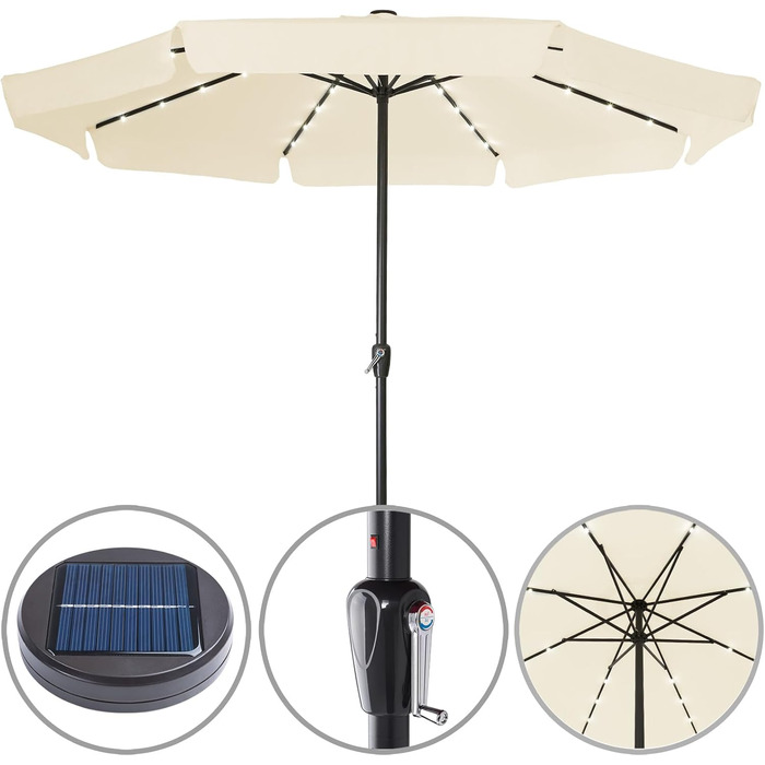Kingsleeve® Parasol LED Lighting UV Protection 80+ Solar Protective Cover 330cm Large Crank Volant Balcony Terrace Garden Parasol Market Umbrella Cream