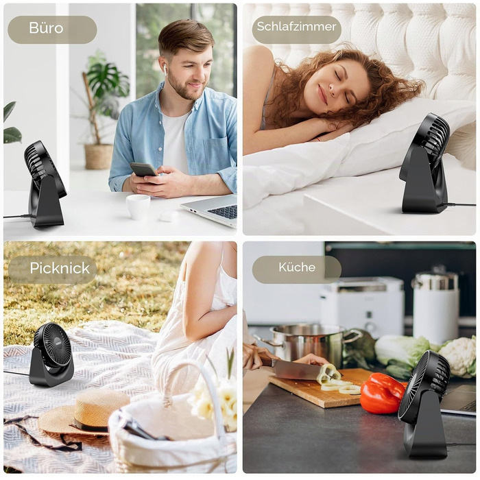 USB-вентилятор VOXON, міні-вентилятор настільний з 5 рівнями швидкості, безшумний портативний обдув для офісу, дому та спальні, кабель 1.5м, білий