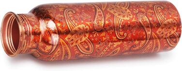 Zap Impex Copper Water Bottle for Ayurvedic Benefits, Rajasthani Print Design, Travelers Water Pitcher Bottle, Joint Free, 900ml