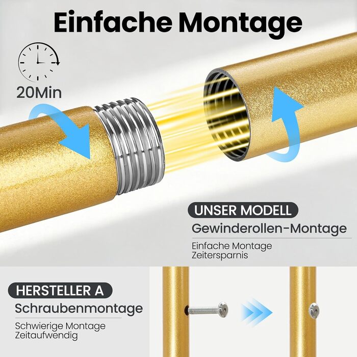 Стійка для одягу Sour Lemon на коліщатках, 95 кг, з подвійними перекладинами та полицею, золото (113x41x162 см)