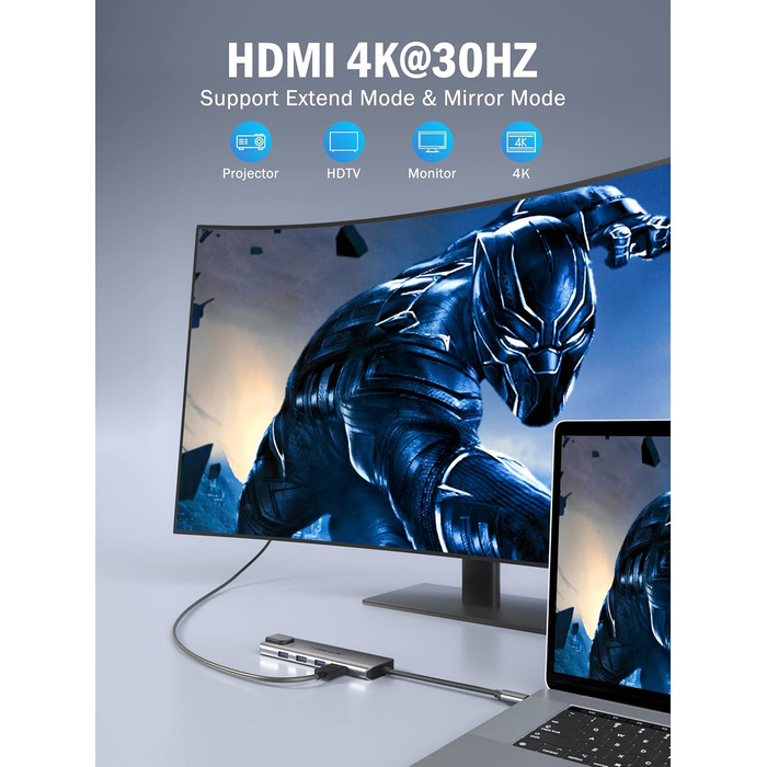 Lemorele Док-станція USB C хаб 9-в-1 з Ethernet: 2xHDMI 4K, 3xUSB 3.0/2.0, VGA, PD 100W, SD/TF, для Windows, MacBook, Dell, HP, Lenovo, Surface