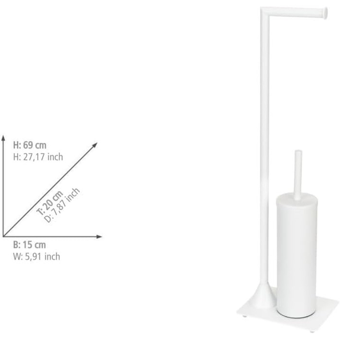 Набір для туалету WENKO Hella: тримач туалетного паперу та щітки, пофарбований сталь, білий матовий, 15 x 69 x 20 см