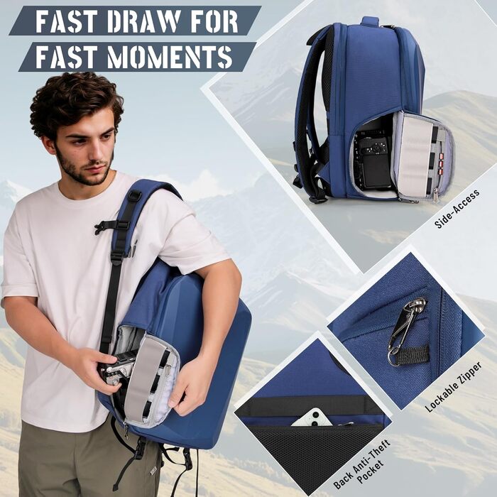 Рюкзак для фотокамери RAINSMORE: водонепроникний, з захистом від дощу, для DSLR/SLR, з відділенням для ноутбука, професійний, блакитний