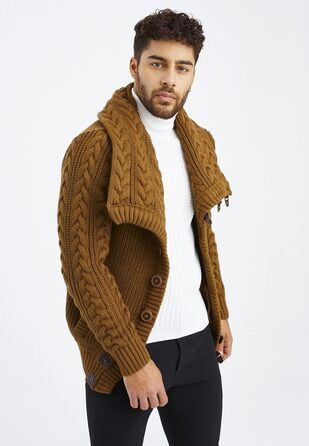 Чоловічий светр Leif Nelson з коміром-шарфом, Slim Fit, зимовий/літо, модель LN7080, колір Camel,Розмір: M