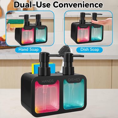 Набір диспенсерів для кухні: дозатор миючого засобу та мила, тримач для губки та щітки - 4 в 1 для раковини