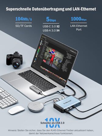 Док-станція USB-C 12 в 1: 3 монітори, HDMI, VGA, Ethernet, USB 3.0, PD 100W, SD/TF, AUX для Windows/Mac/Dell/HP