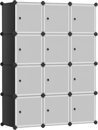 SONGMICS Regal System, Shoe Rack, Set of 16 Cubes, Plastic Wardrobe, with Doors, Plug-in Shelf, Storage for Clothes, Shoes and Books, Easy Assembly, LPC443G01 (12 Cubes (93B x 123H cm), Black)