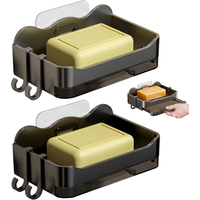 Набір з 2 тримачів для мила без свердління, мильниця з піддоном, настінна мильниця для душу, самоклеючі тримачі для мила, чорна/сіра мильниця для душу