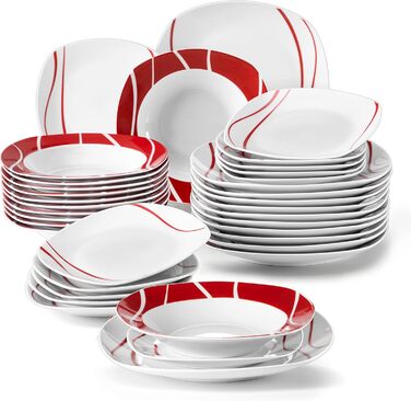 MALACASA, Felisa Series, 36-Piece Dinnerware Set made of Porcelain Tableware with 12 Dinner Plates, 12 Cake Plates, 12 Soup Plates each, Combination Service for 12 People, 36-Piece Tableware Set