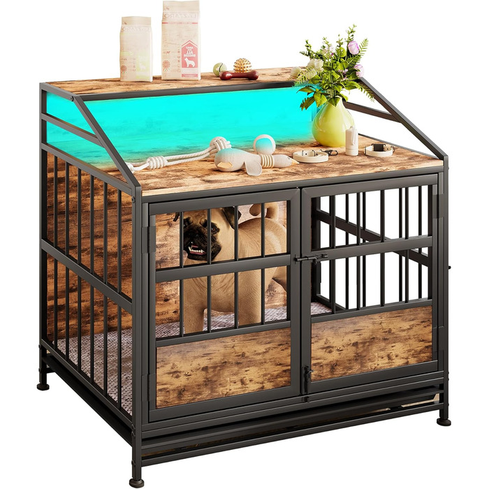 Клітка для собак з полицею та столиком, міцна, для середніх собак, чорна, 80x50x76 см
