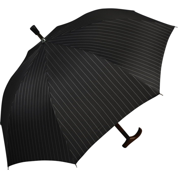 iX-brella Folding Umbrella, Height Adjustable with Wooden Handle - Black Pinstripe