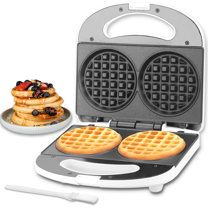 SugarWhisk Mini Pancake Maker, Pancake Maker, Electric Double Pancake Pan, Pancake Pan, Ideal for Pancakes, Cookies, Eggs, Arepas & Breakfast Sandwiches, White (Mini Waffle Iron)