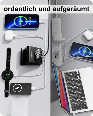 Багатопортовий зарядний пристрій USB Poanes 45W, 4 порти для iPhone, Samsung, LG, Huawei та інші (Чорний)
