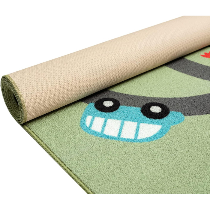 Дитячий килим Happy Life: Ігровий килим з мотивом доріг, джунглі, тварини та машинки, антиковзкий, 80x150 см (прямокутний 240x340 см, зелений)