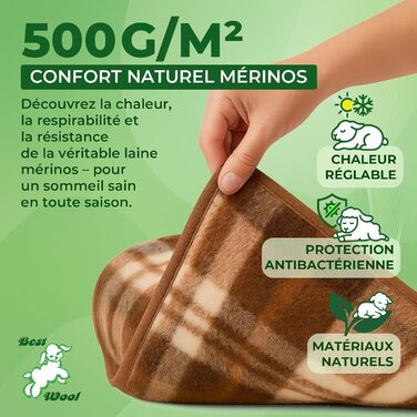 Плед з мериносової вовни, 240x200 см - теплий та м'який плед з 100% мериносової вовни, великий та пухнастий, вага 500 г/м², дихаючий матеріал, сірий колір