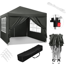 WOLTU Pop-Up Gazebo, Waterproof Folding Pavilion, Sunshade Event Pavilion with Side Walls, Garden Pavilion for Patio, Camping, Festival, Pagoda Tent from Oxford Fabric and Metal Frame, 3 x 3 m (Grey)