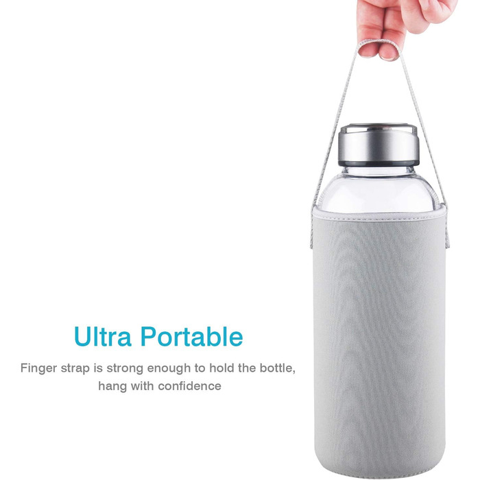 SHOW INGENUITY 1.5 Liter / 1.5L Glass Drinking Bottle with Neoprene Sleeve, 1500ml Borosilicate Glass Water Bottle with Stainless Steel Lid, BPA Free Glass Bottle