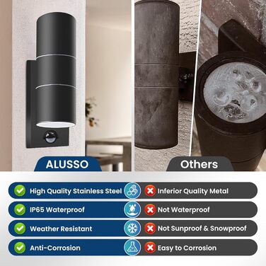 ALUSSO Вологостійкий вуличний сенсор руху з LED, 2 x 8W GU10, IP65, нержавіюча сталь, 3 колірні температури